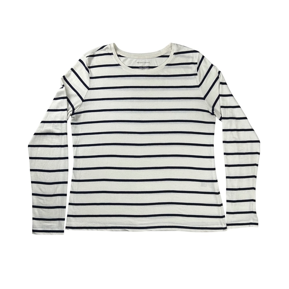 Banana Republic Timeless Tee Womens Medium White Navy Striped‎ Long Sleeve Shirt
